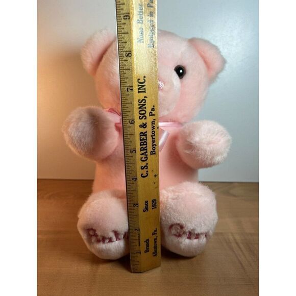 Aurora Baby Girl Pink Teddy Bear Plush Animal Bow 9 Inches Sitting Sewn Nose - Picture 4 of 9